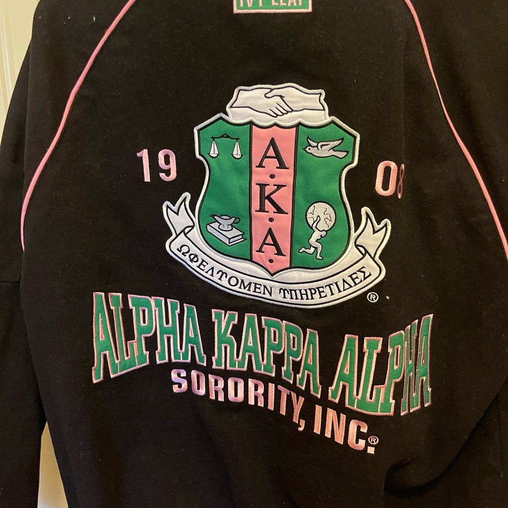 Black and Pink Bomber Jacket with Sorority Branding